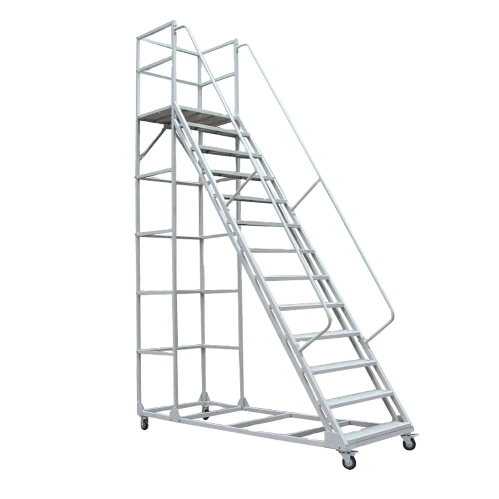 Warehouse Order Picking Safety Carbon Steel Steps Mobile 3M Platform Ladder 150kg Capacity ISO9001 Certified