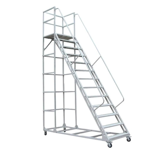 Warehouse Order Picking Safety Carbon Steel Steps Mobile 3M Platform Ladder 150kg Capacity ISO9001 Certified