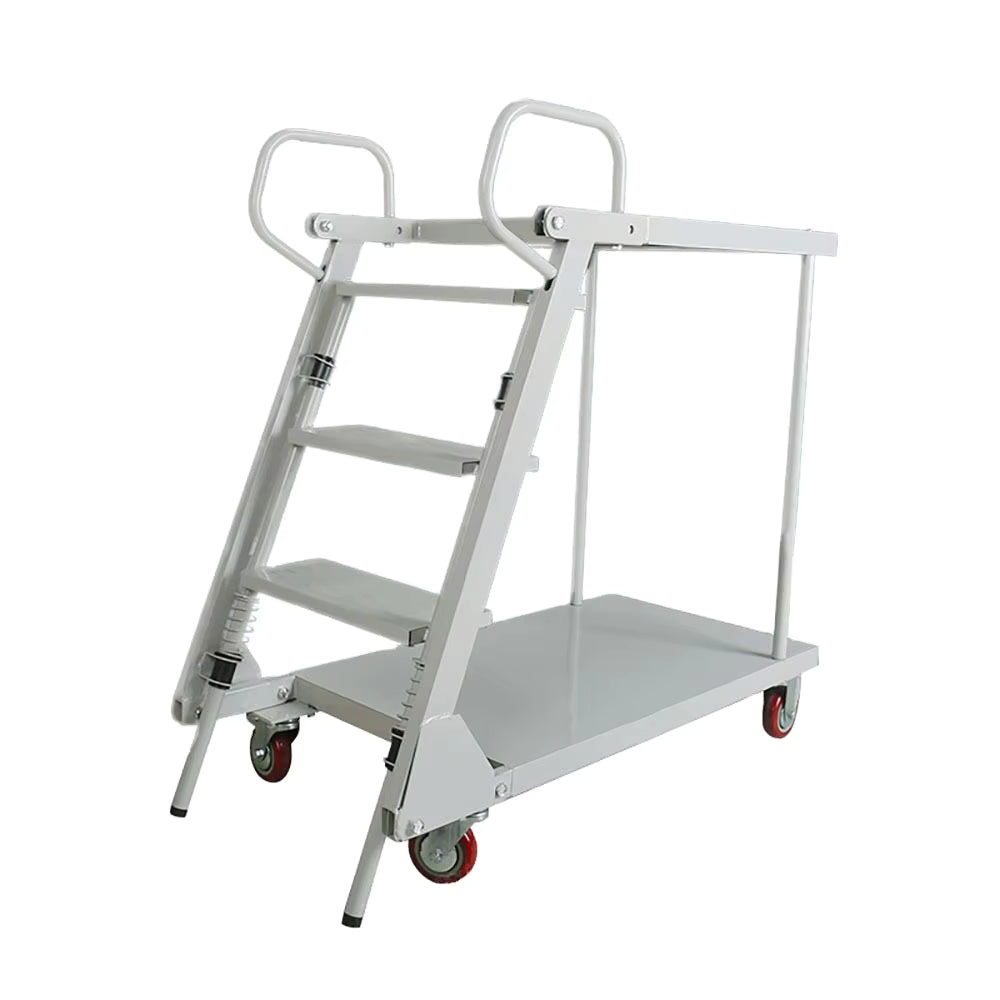 Warehouse Supermarket Twin Platform Metal Step Ladder Cart Moving Order Pick Trolley 150kg Capacity ISO9001 Cargo Storage
