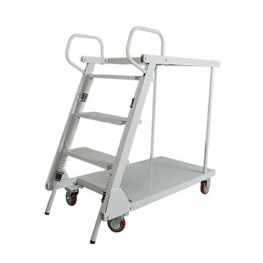 Warehouse Supermarket Twin Platform Metal Step Ladder Cart Moving Order Pick Trolley 150kg Capacity ISO9001 Cargo Storage