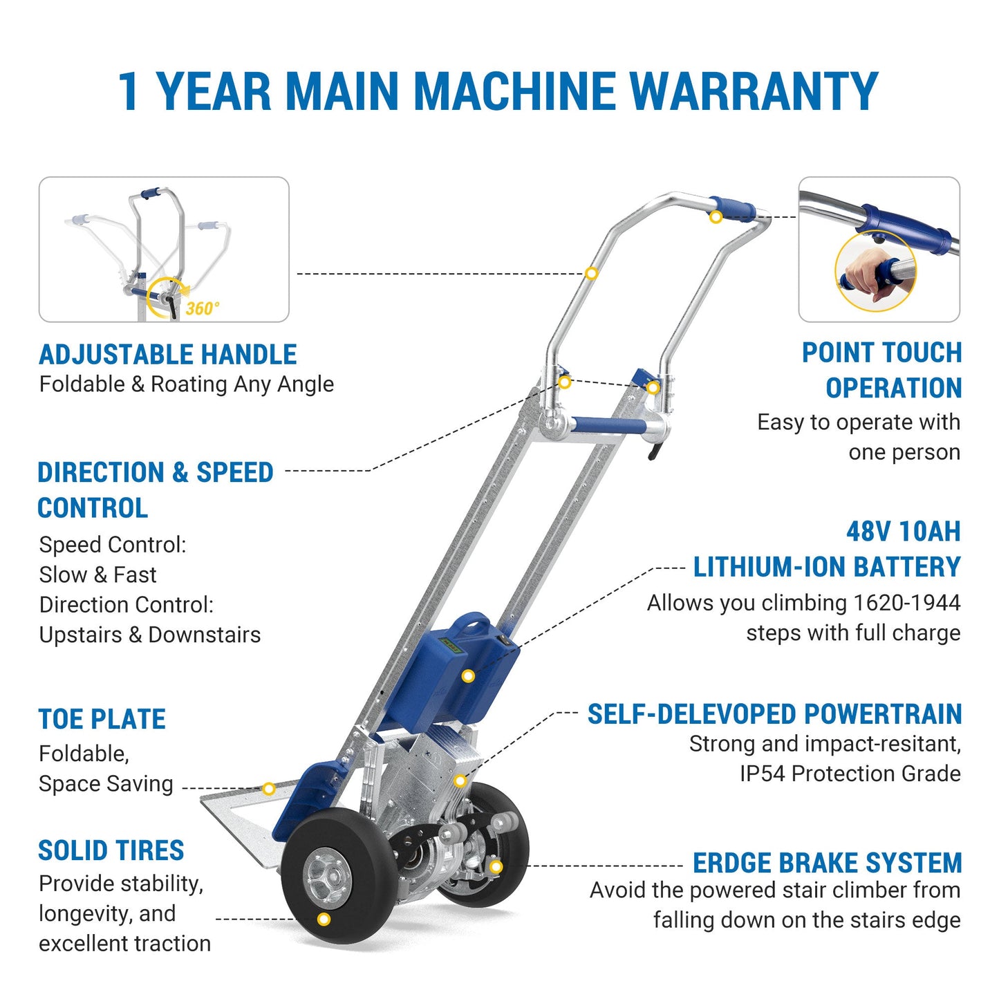 463lbs Motorized Stair Climbing Hand Truck With Edge Brake ZW7210GC